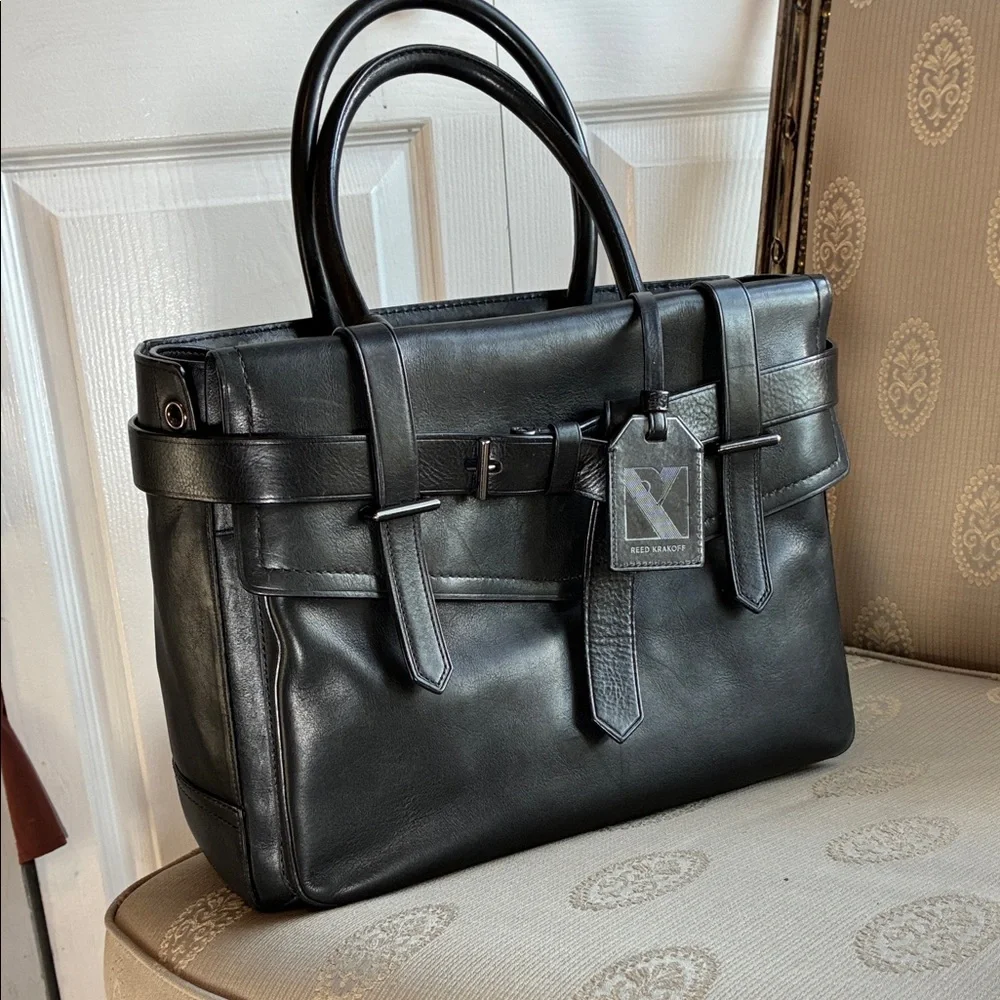 Reed Krakoff Black Leather Structured Briefcase Tote